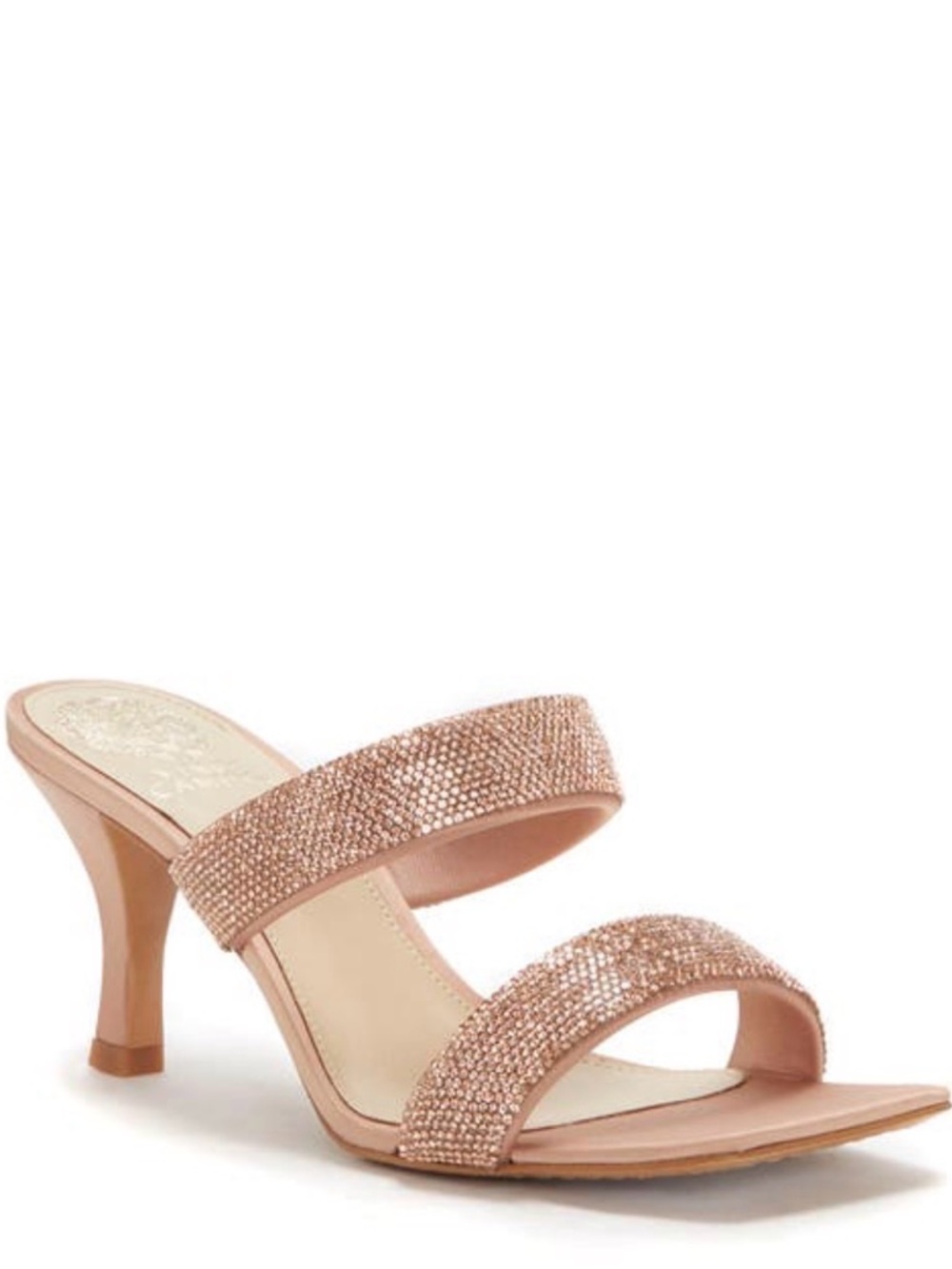 Vince Camuto Rose Gold Embellished Double-Band Mid Heel Sandal